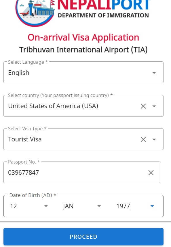 fill your passport info