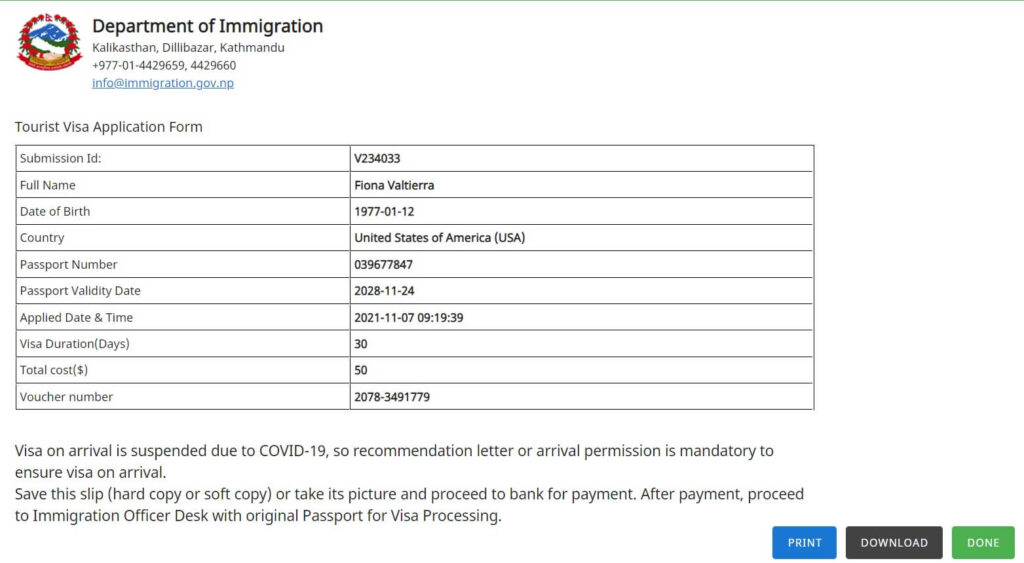 nepal visit visa application